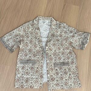 Cleobella Floral Button Down Shirt - Cream and Brown